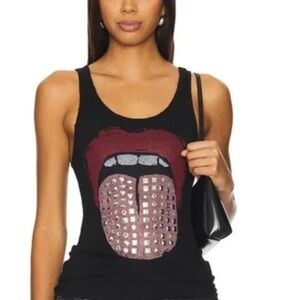 Brand New Lauren Moshi Authentic Designer Black Graphic Studded Tank Top M